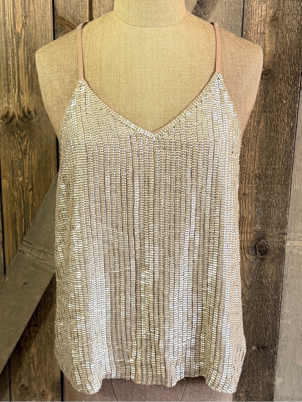 MLV Champagne Gold Sequin Camisole Top Party Holiday Cocktail Layering Small
